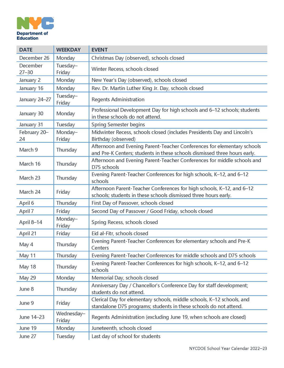 Nyc Doe Calendar 2024 25 Row Leonie